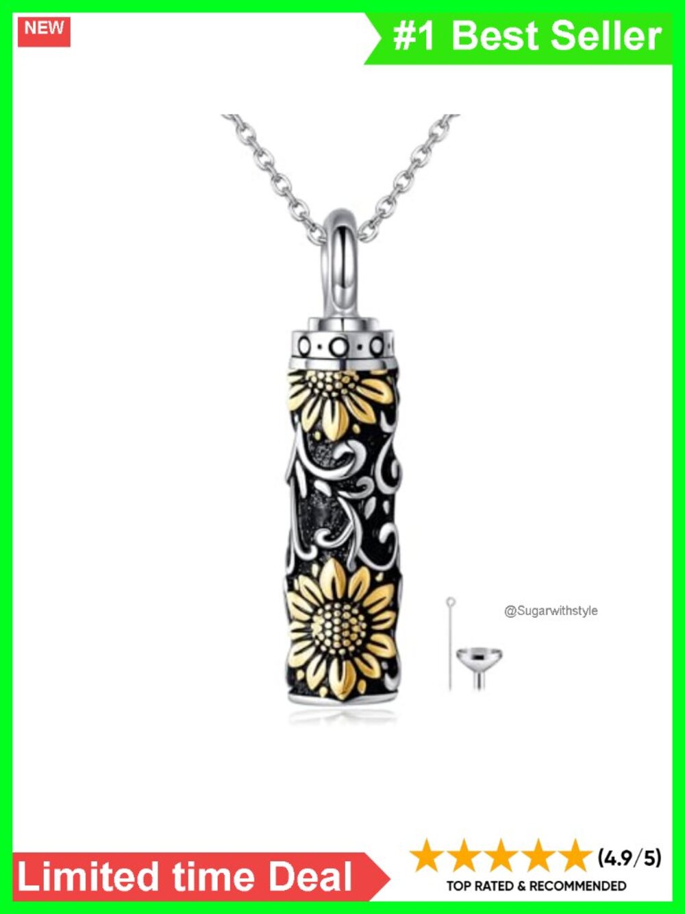 Sterling Silver Sunflower Urn Necklace for Ashes Memorial Jewelry for Women